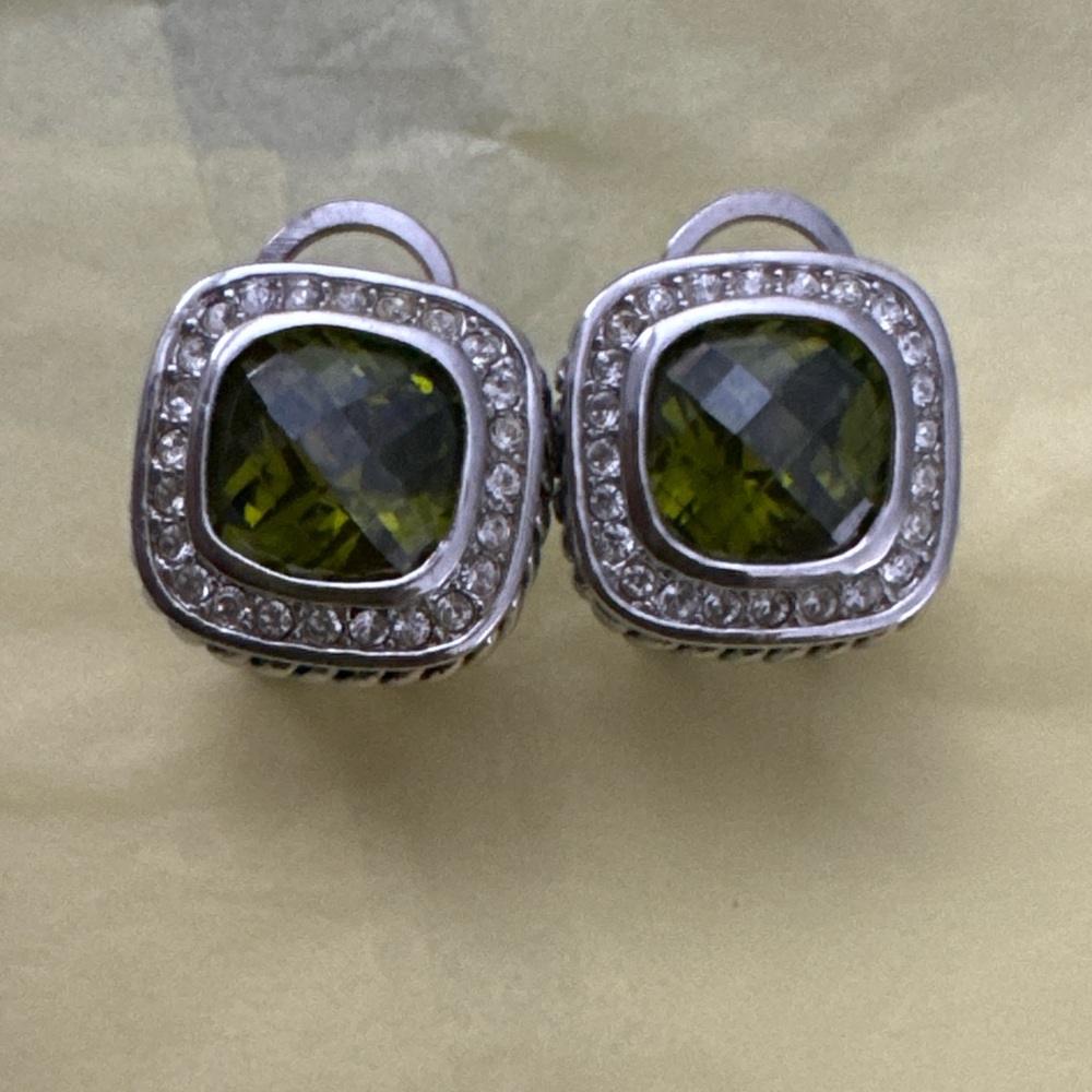 SOLD sterling silver AAA quality synthetic peridot and moissanite earrings